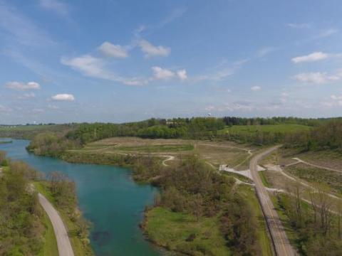 aerial shot of lake