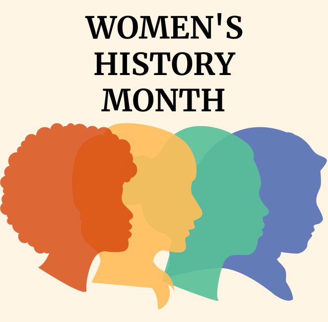 Graphic reads "Women's History Month" showing four women's silhouettes.
