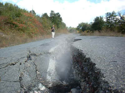 Road Subsidence and venting of mine fire in Centralia