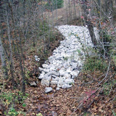 An example of the limestone channels created to help reduce PH levels in the watershed.