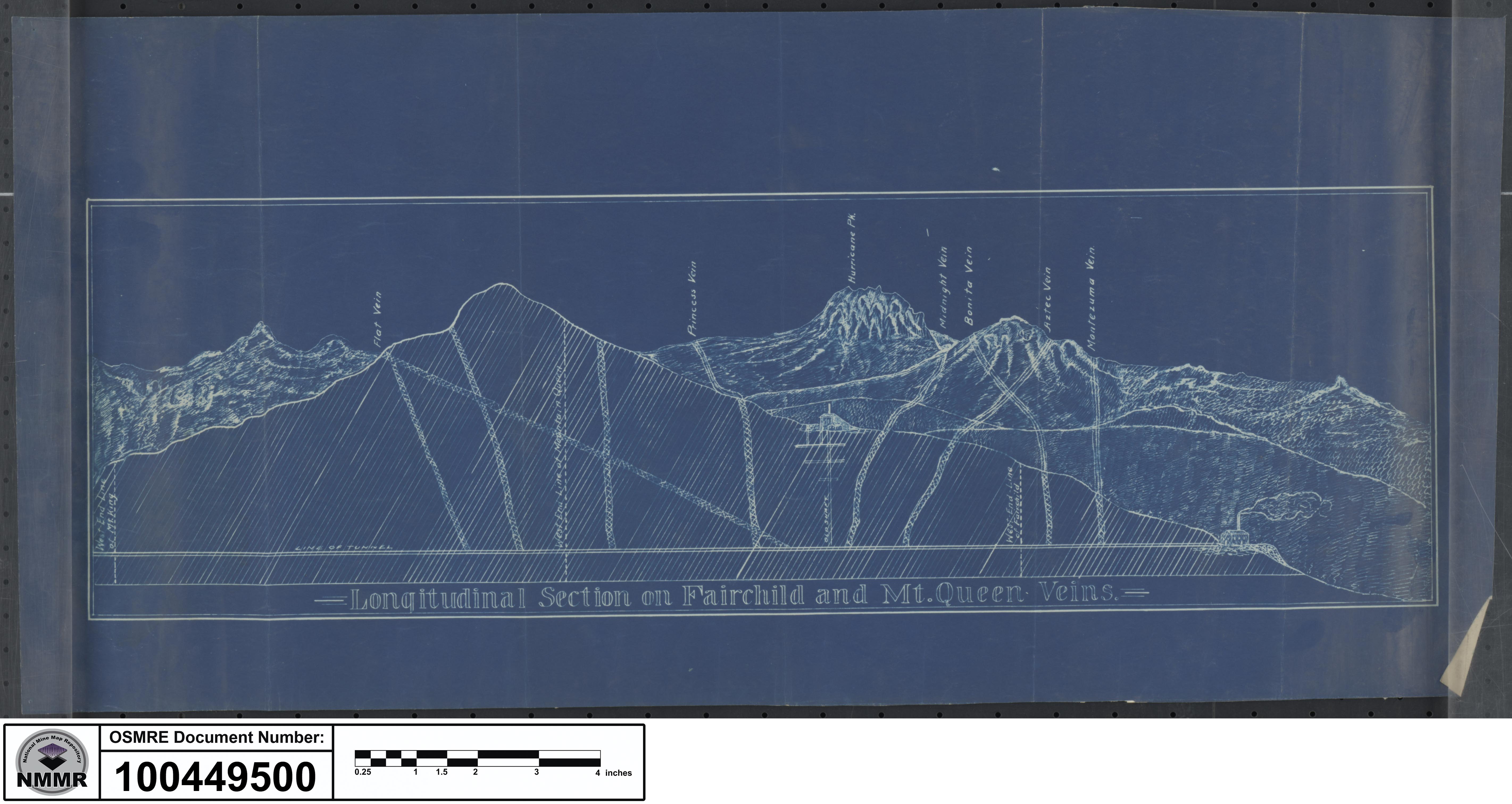 Longitudinal cross-section of mountains in blueprint