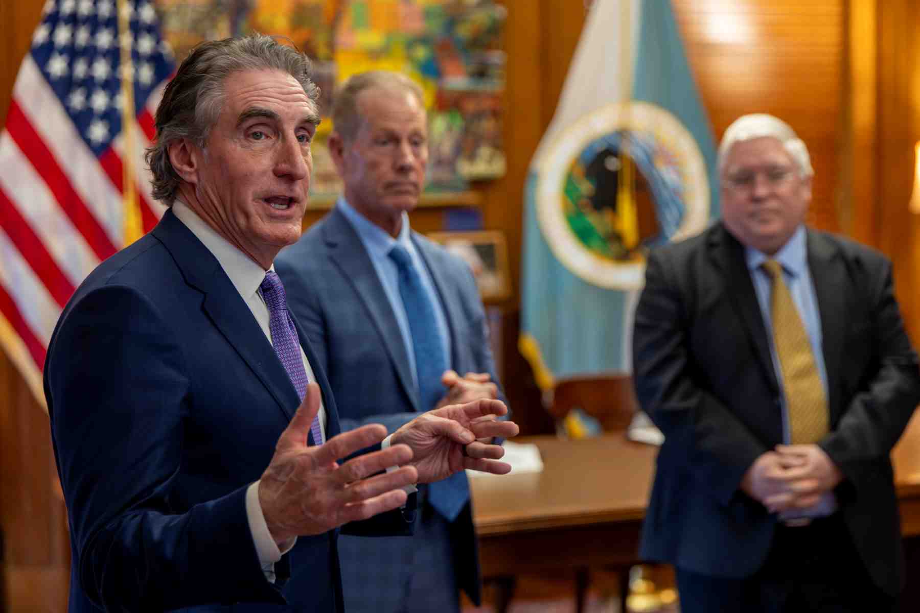 Secretary Doug Burgum, Lanny E. Erdos, Director Office Surface Mining Reclamation and Enforcement, and Governor Patrick Morrisey 