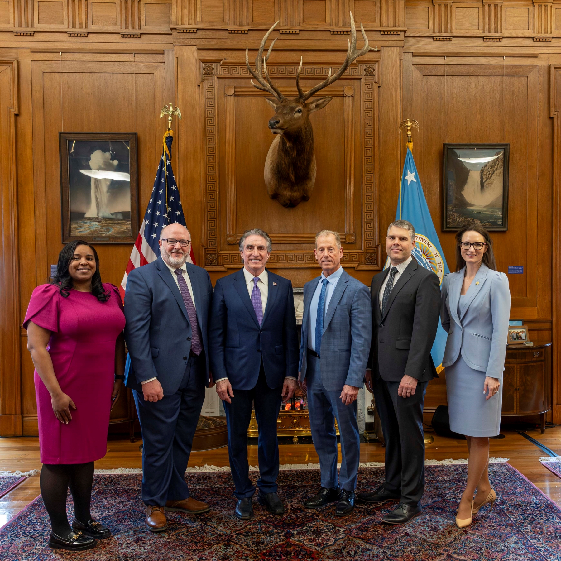 Khalia Green, Tom Shope, Secretary Doug Burgum, Lanny E. Erdos, James Tyree, and Simone Randolph