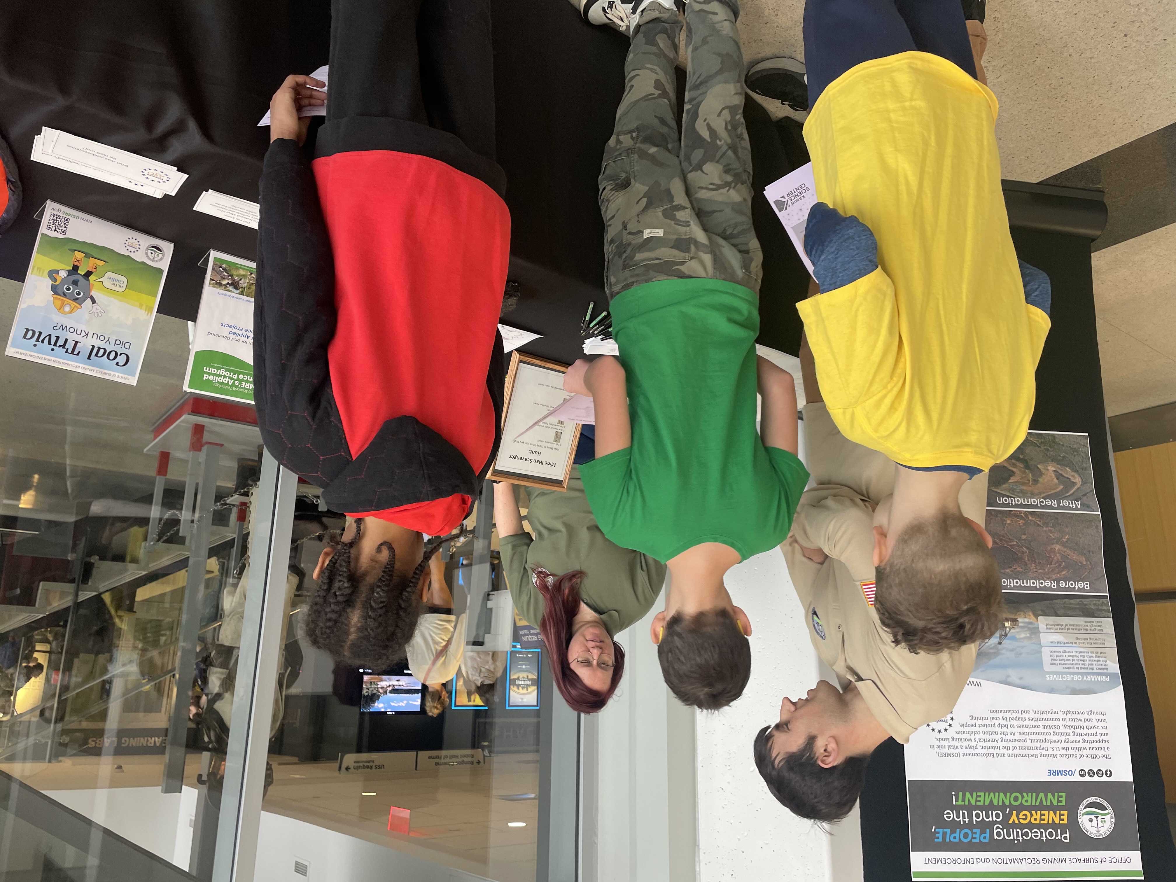 Students engaging with OSM staff (Paul Huemmrich and Jessica Baur) and completing the coal mine map scavenger hunt 