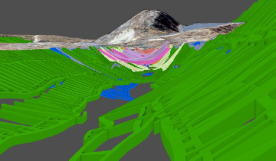 Picture 1. Digitized mine workings in Centralia, Pennsylvania; shown in 3D to  demonstrate the complexity of mining within complex geologic structures.