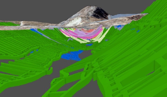 Picture 1. Digitized mine workings in Centralia, Pennsylvania; shown in 3D to demonstrate the complexity of mining within complex geologic structures.