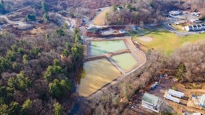 Aerial image shows infrastructure and ponds of Otto Colliery Airshaft Discharge Treatment System, in Pottsville, Pennsylvania. 