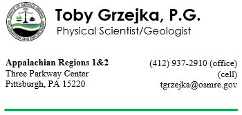 OSMRE Contact for mine fires and webpage content.  Toby Grzejka, P.G. Phone 412 937 2910.  E-mail tgrzejka@osmre.gov.