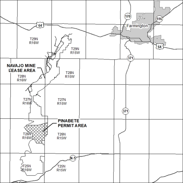 General location map of the Pinabete Permit Area at the Navajo Mine, near Fruitland, NM